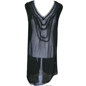 FLOUNCE TBD Silk Sheer Black Sleeveless Tunic Top/dress. Size XS NWT